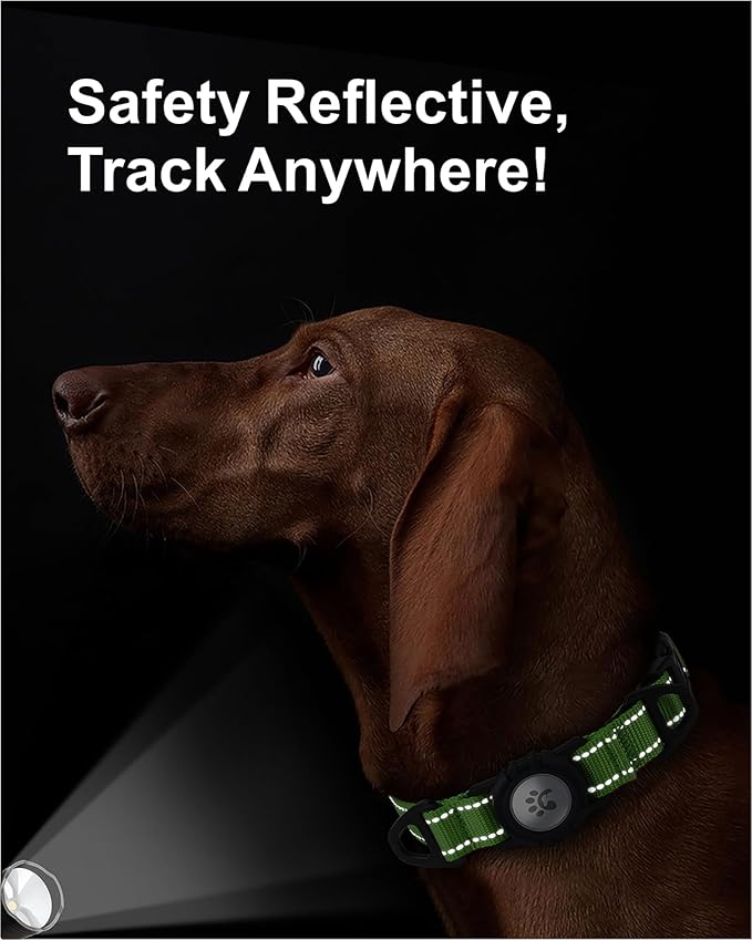 TagME Airtag Dog Collar,Waterproof Reflective Pet Collar with Airtag Holder,Soft Padded and Double D-Rings for Large Dogs,Green