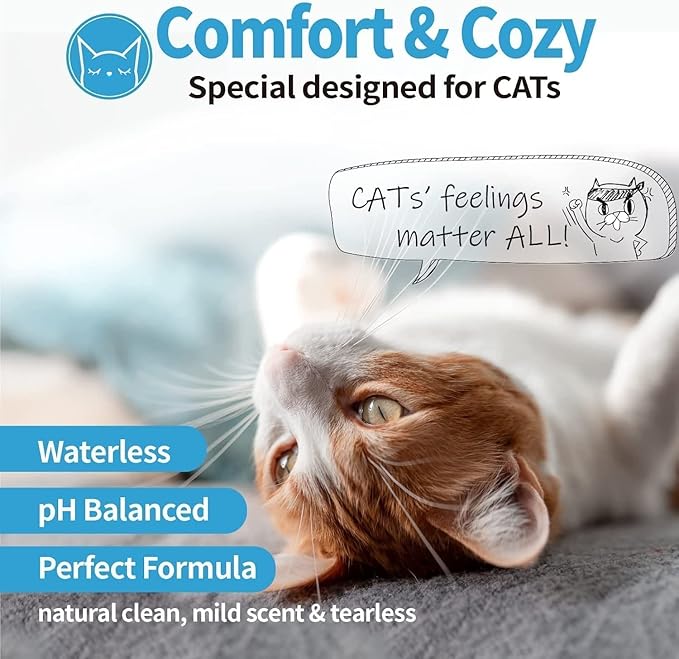 Mooncat Waterless Cat Grooming Bundle – No Rinse Foam Shampoo (5oz) + Cat Ear Cleaning Finger Wipes (40ct) | Licking Safe, pH Balanced, Dry Bath for Sensitive Cats, Removes Ear Wax & Dirt, Daily Pet H