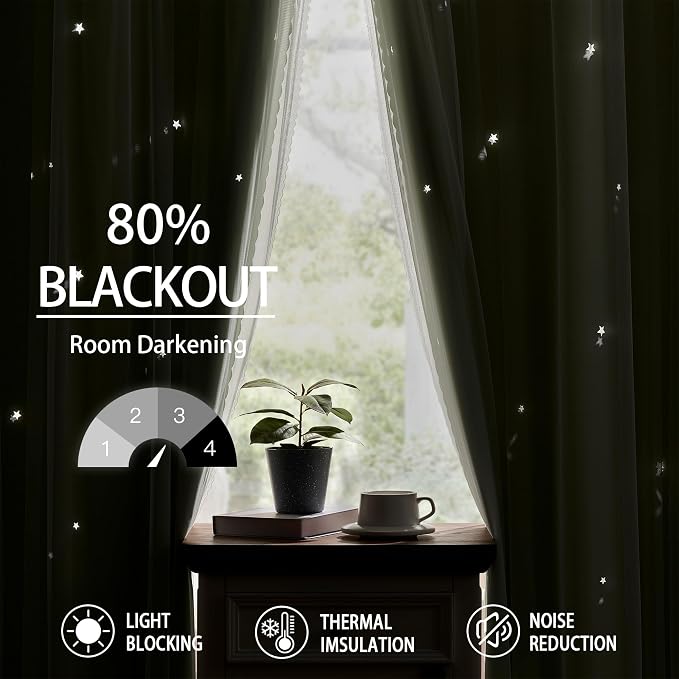 XiDi Green Curtains for Bedroom, Girls Room Blackout Curtains, Kids Room