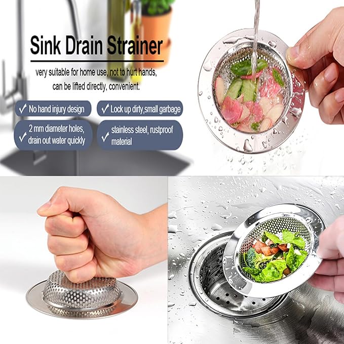 Kitchen Sink Strainer Basket Stainless Steel - Sink Drain Cover with Wide Rim, for Most Kitchen Sinks Anti-Clogging 4.5 in (4pc Silver)