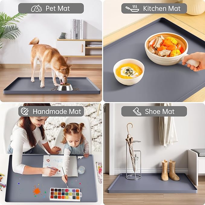 FLATO Waterproof Under Sink Mat 37" x 19" Shelf Liner for Kitchen and Bathroom, Cabinet Protector, Organizers and Storage, Flexible Silicone Drip Tray