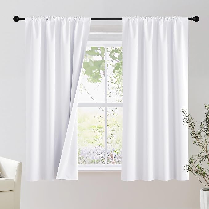 NICETOWN Bedroom 100% Blackout Curtains, 2 Panels, 42 by 54, Snow White