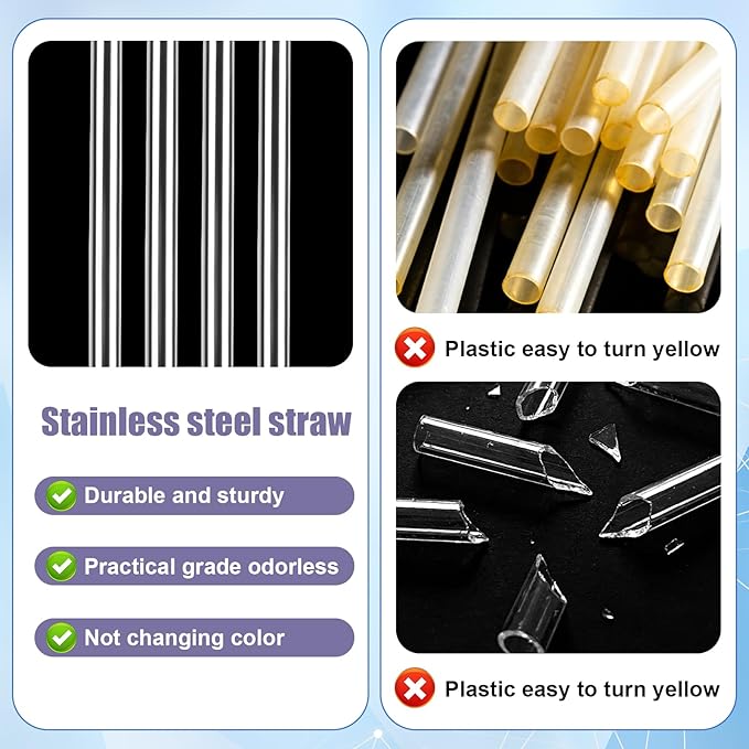 2Pcs Replacement Metal Straws for Ninja BlendBOSS, Reusable Stainless Steel Straw With Cleaning Brush, Compatible With Personal Smoothie Travel Tumbler Smoothies & Frozen Drinks Accessories Parts