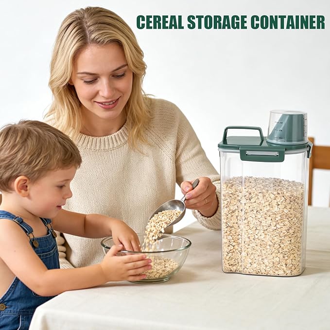 TBMAXS 2 Pack 3 Lbs Dog Cat Food Storage Containers for Travel, Portable Pet Food Storage Container, Easy-Pouring Bird Seed Dispenser, Airtight Rice Cereal Oatmeal Flour Holder -Pine Green
