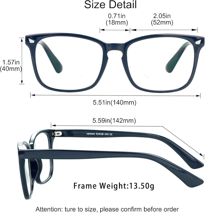 YEIN Bifocal Reading Glasses with Blue Light Blocking Lenses, Bifocal Reader for Women and Men, Vintage Square frame with Spring Hinge (+0.50/+3.00 magnification)