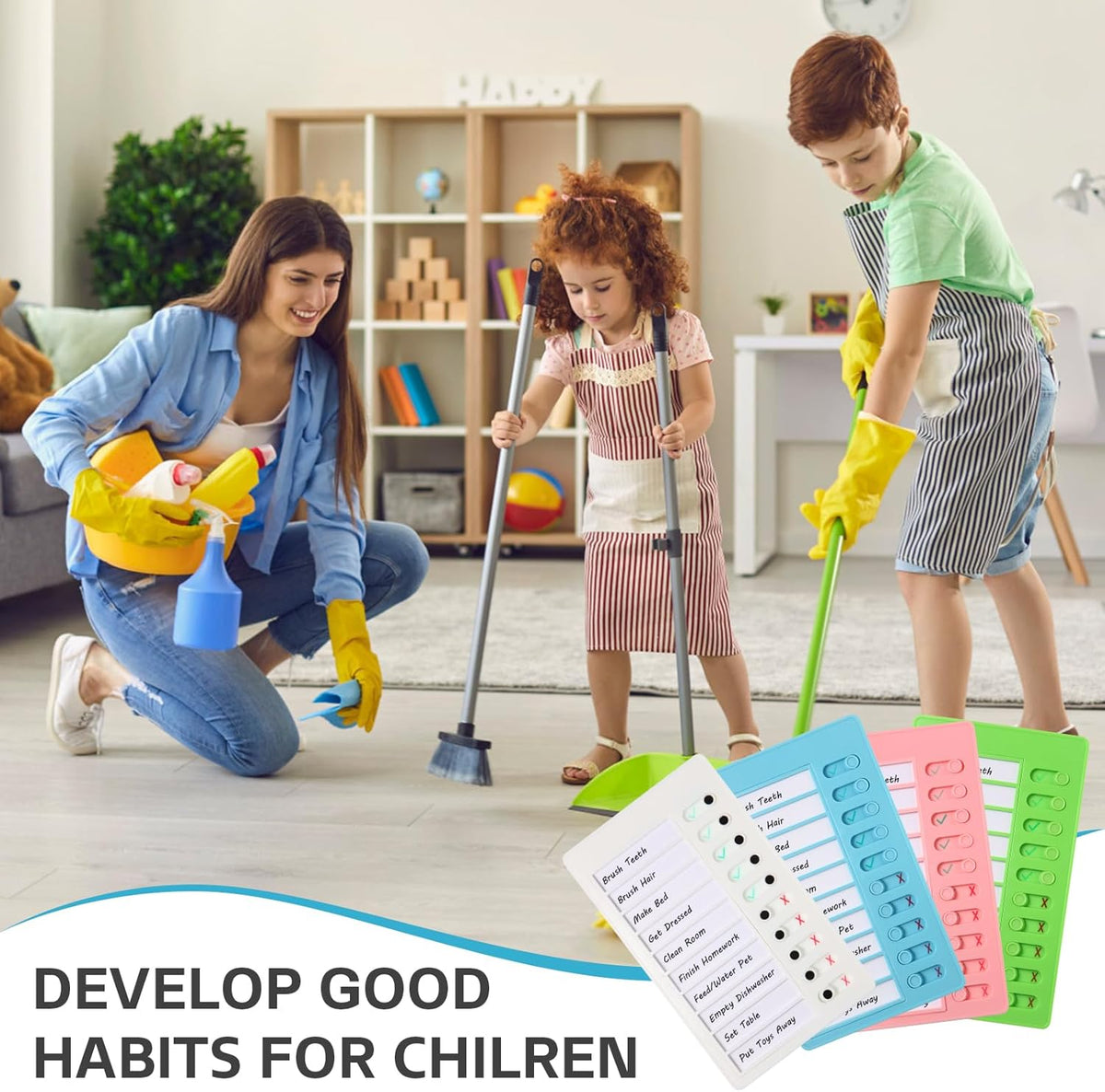 Aleric 4 Pieces Chores Chart for Kids Chore Chart, Sliding Routine Chart to Do List, My Chores RV Checklist Task Planning Board for Kids and Adults, ADHD Tools Routine Visual Schedule Reminder