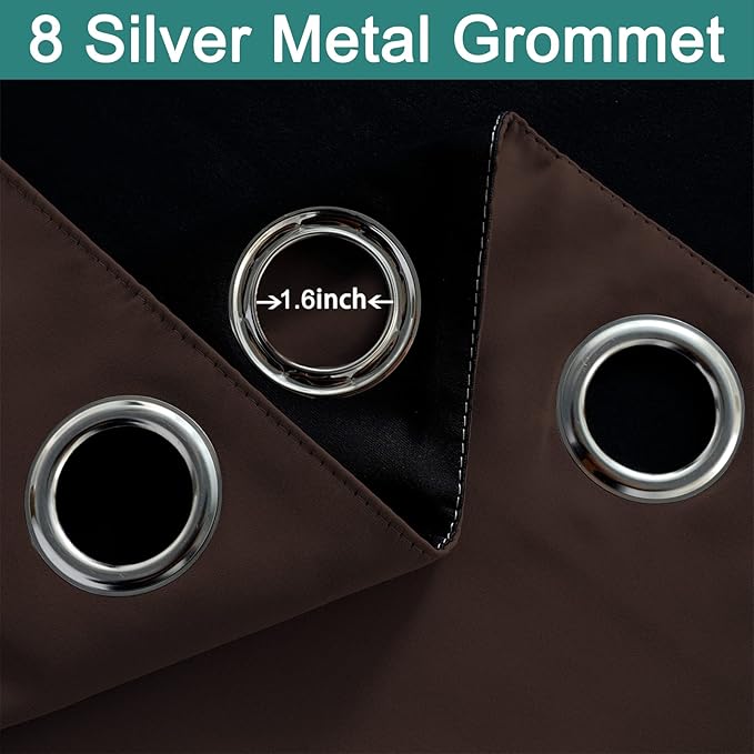 Yakamok Blackout Curtains 63 Inches Long, 2 Thick Layers Grommet Top Thermal