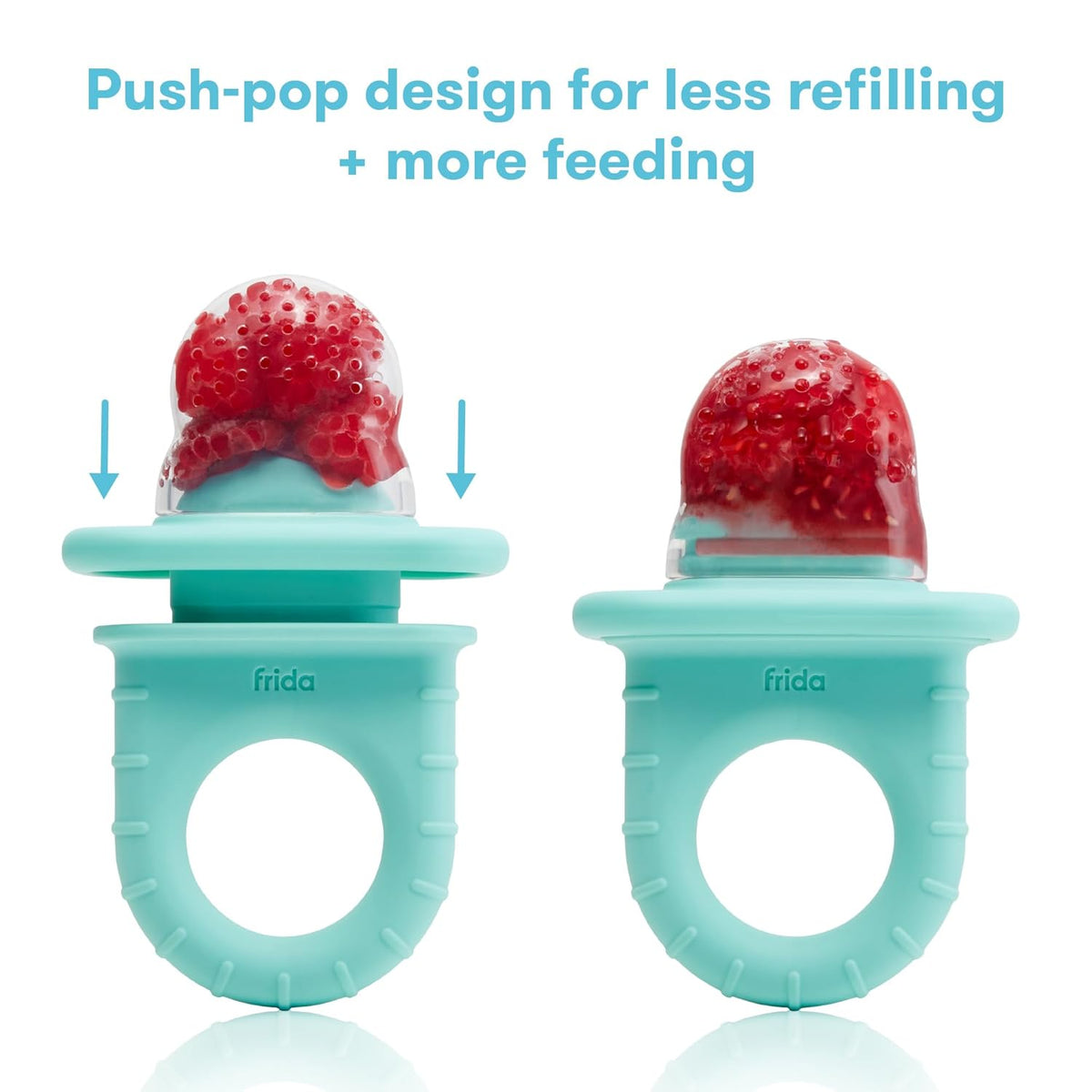 Frida Baby Push Pop Silicone Feeder, Baby Fruit Food Feeder to Safely Introduce New Foods, Fresh + Frozen, Breastmilk Popsicles, BPA Free, Dishwasher Safe | 3 Count, Teal
