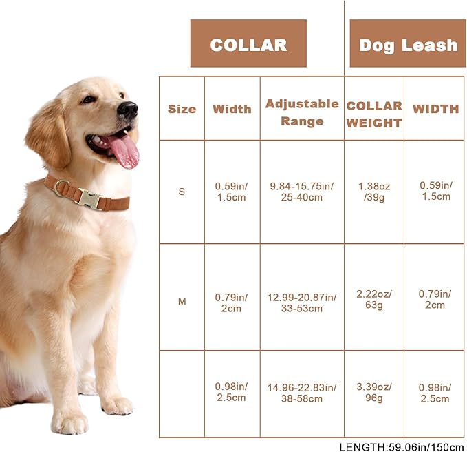 Genuine Leather Dog Collar - Adjustable Pet Collar with Quick Release Metal Buckle, Soft Skin Friendly Real Leather Collar for Small, Medium, Large Dogs (Khaki, M：Fit 12-20" Neck)