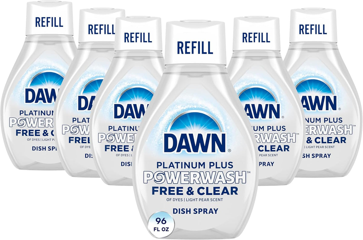 Dawn Free & Clear Powerwash Dish Spray, Dish Soap, Pear Scent Refill, 16 Fl oz (6 Pack)
