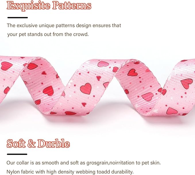 Love Pattern Dog Collar with Buckle Adjustable Safety Nylon Collars for Small Medium Large Dogs, Cute Stylish Girl Boy Christmas Dog Collar(Pink Heart,S)