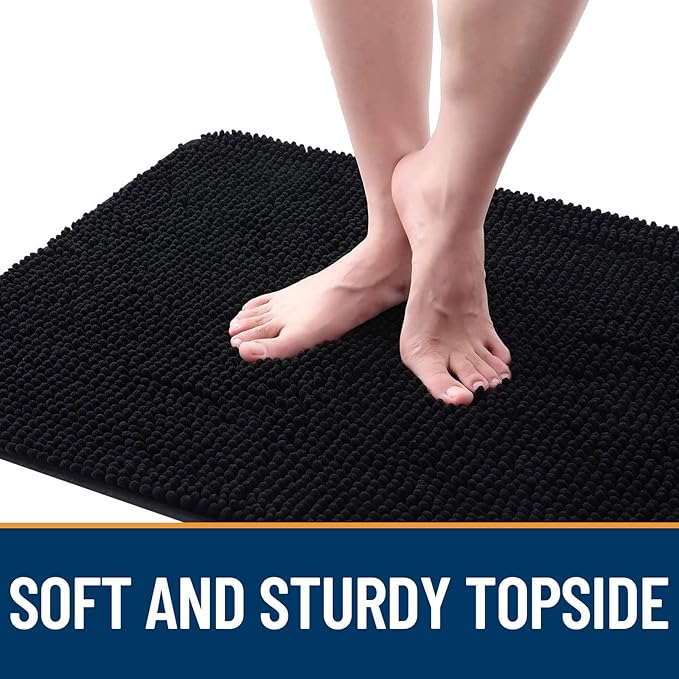 OLANLY Dog Door Mat Set 2-Piece 30x20, Absorbs Moisture and Dirt, Absorbent Non-Slip Washable Doormat, Quick Dry Chenille Mud Mat for Dogs, Entry Indoor Entryway Carpet for Inside Floor, Black