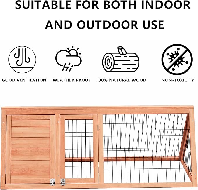 Bunny Cage Outdoor, Wooden Chicken Coop, Portable Chicken Run, Triangle Quail Coop with Ventilating Wire Poultry Hutch for Small Animals (Natural Wood)