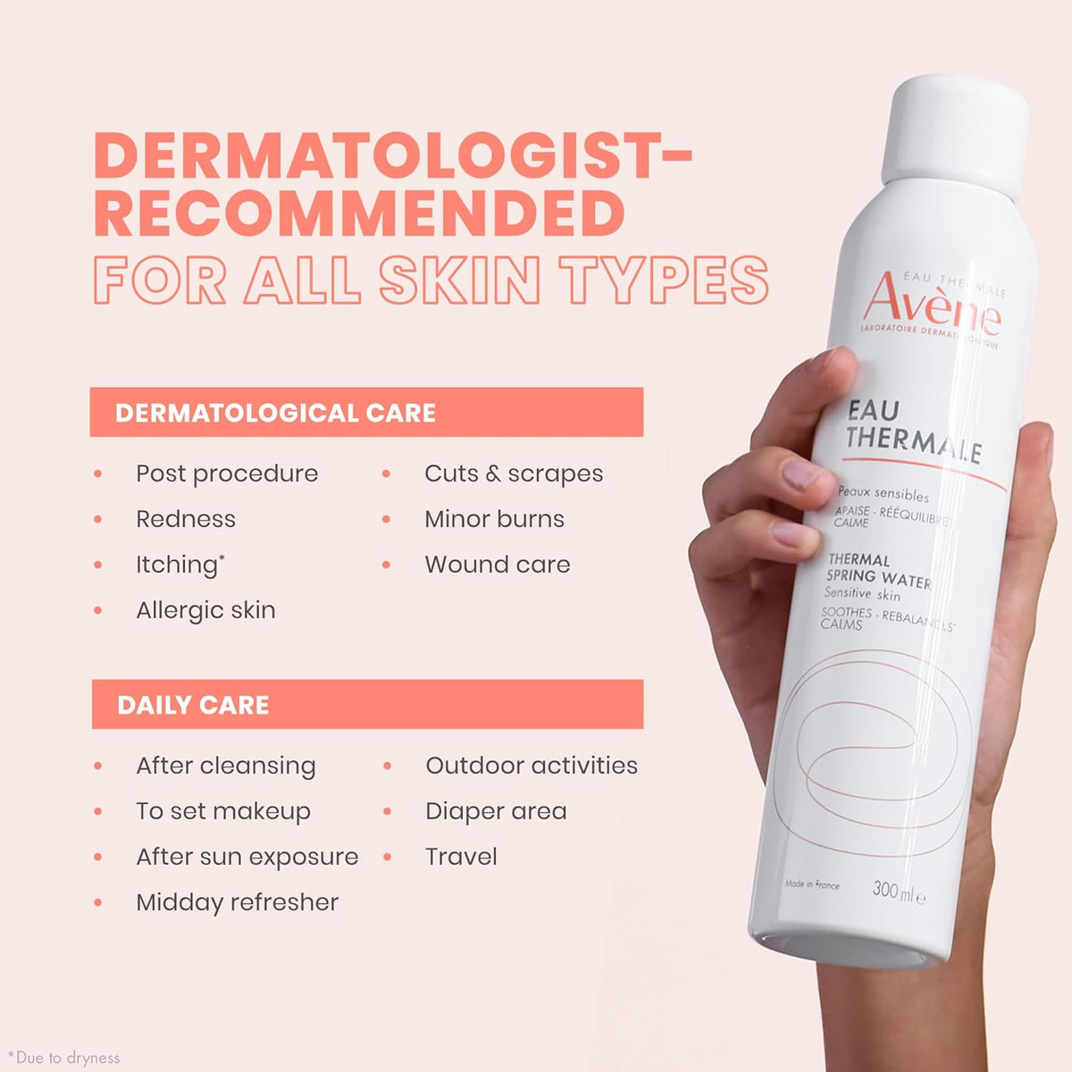 Avène Thermal Spring Water, Soothing Calming Facial Mist Spray for Sensitive Skin, Soothes, Softens + Calms Skin, Formulated with Mineral & Biological Properties