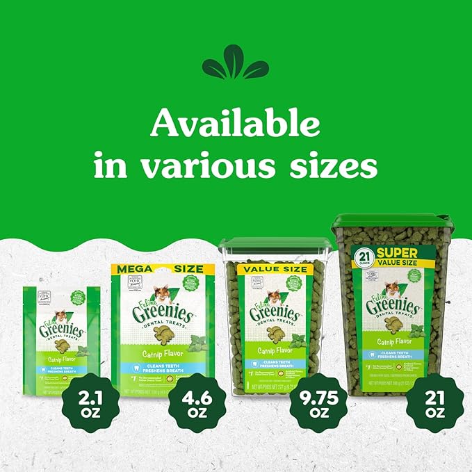 Greenies Feline Dental Cat Treats, Catnip Flavor, 21 oz. Tub