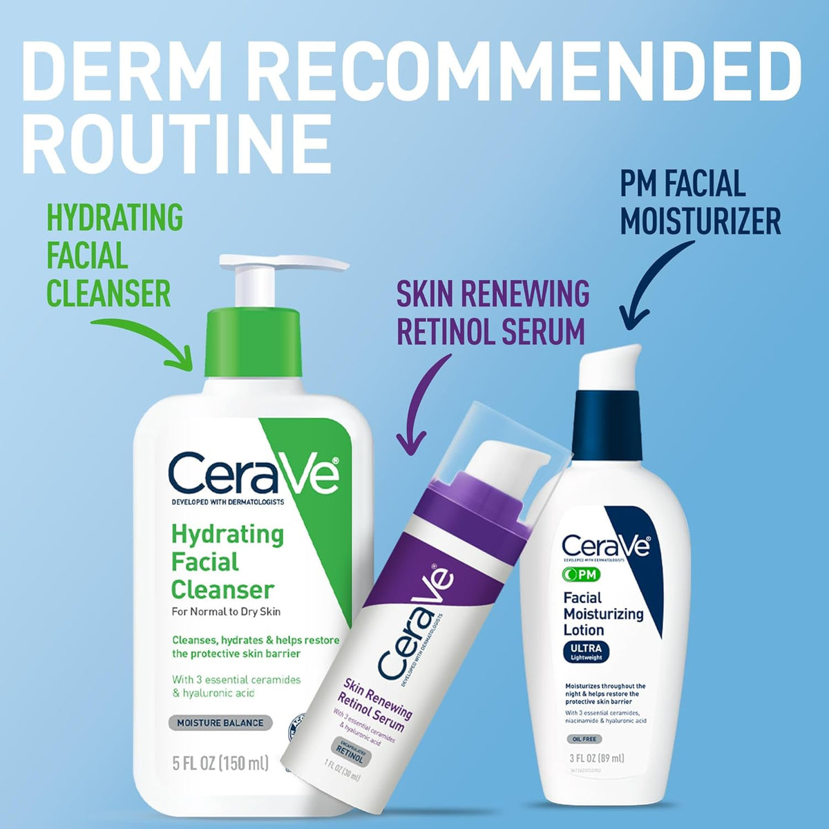 CeraVe PM Facial Moisturizing Lotion, Night Cream with Hyaluronic Acid and Niacinamide, Ultra-Lightweight, Oil-Free Moisturizer for Face, 3 Ounce