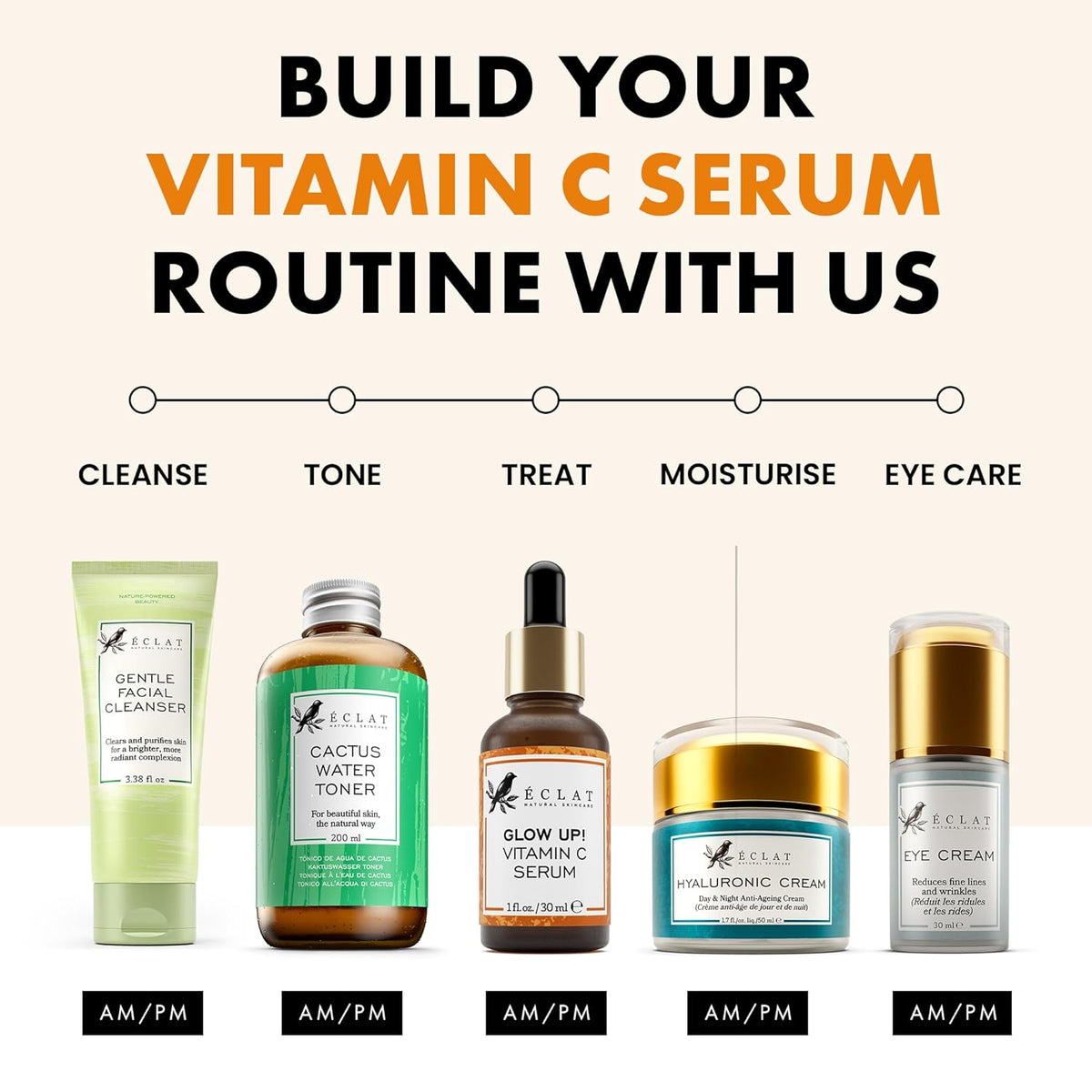 Eclat Skincare Vitamin C Serum - Skin Care for Dark Spots, Vitamin C Serum for Face with Hyaluronic Acid, Ferulic Acid, & Vit E - Anti Aging and Skin Brightening Vit C Formula for Face Care 1 Fl Oz