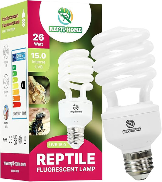UVB Reptile Light 15.0, 26W Intense UVA UVB Bulb for Reptiles, Terrarium Compact Fluorescent Lamp, Reptile UVB Light Bulb for Desert Reptiles & Amphibians
