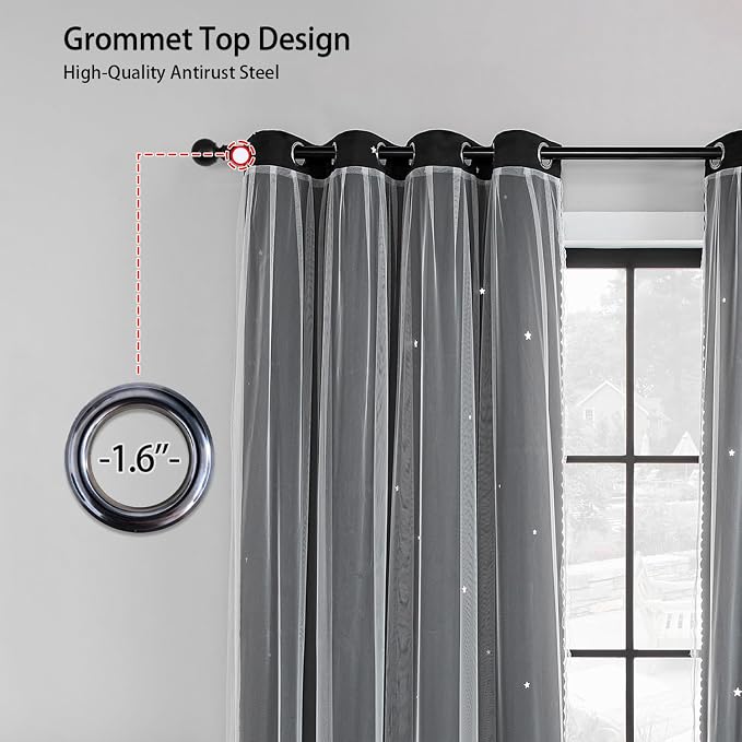 XiDi Black 63x34in Curtain for Bedroom, Girls Room Decor, Living Room, 1 Panel