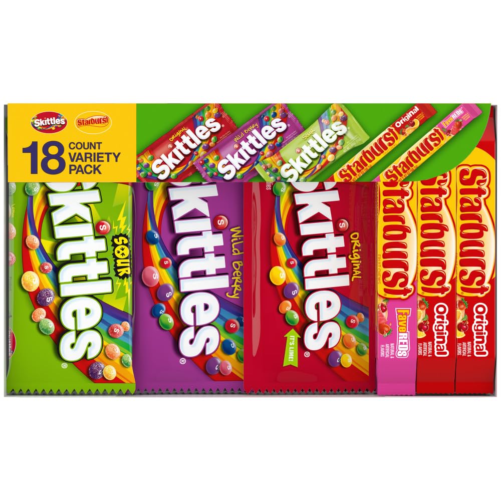 SKITTLES & Starbust Assorted Candy Variety Pack for Holidays, Gifts, Parties, Candy Assortment, 37.05 oz (18 Count) Bulk Box