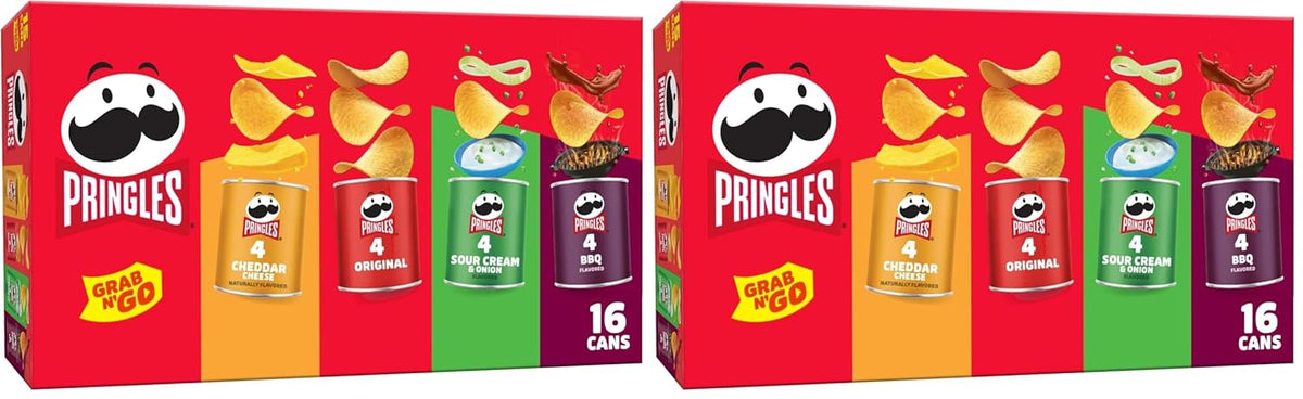Pringles Potato Crisps Chips, Lunch Snacks, Office and Kids Snacks, Grab N' Go, 1.38 Pounds, Variety Pack (16 Cans)