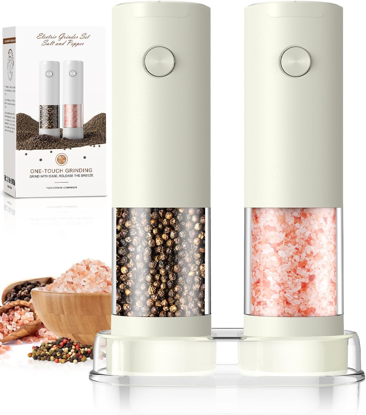 Electric Salt and Pepper Grinder Set Automatic Battery Pepper Mill Shakers Adjustable Coarseness Upgraded Larger Capacity with Led Home and Kitchen Appliances Christmas Gifts for Women