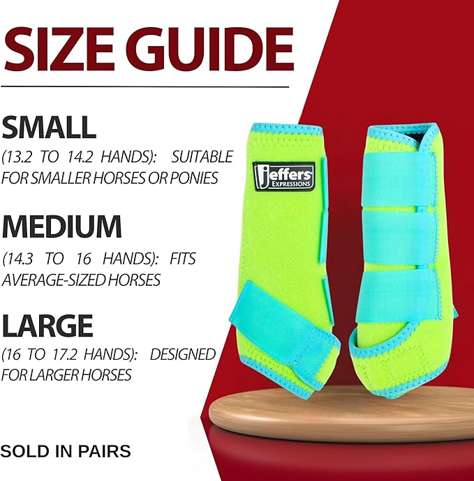 Jeffers Expression Neon Protective Horse Boots, 1 Pair, Lime & Turquoise – Breathable Neoprene, Secure Strap Closures, Durable Protection for Front & Hind Legs, Training, Trail & Riding Use - Large