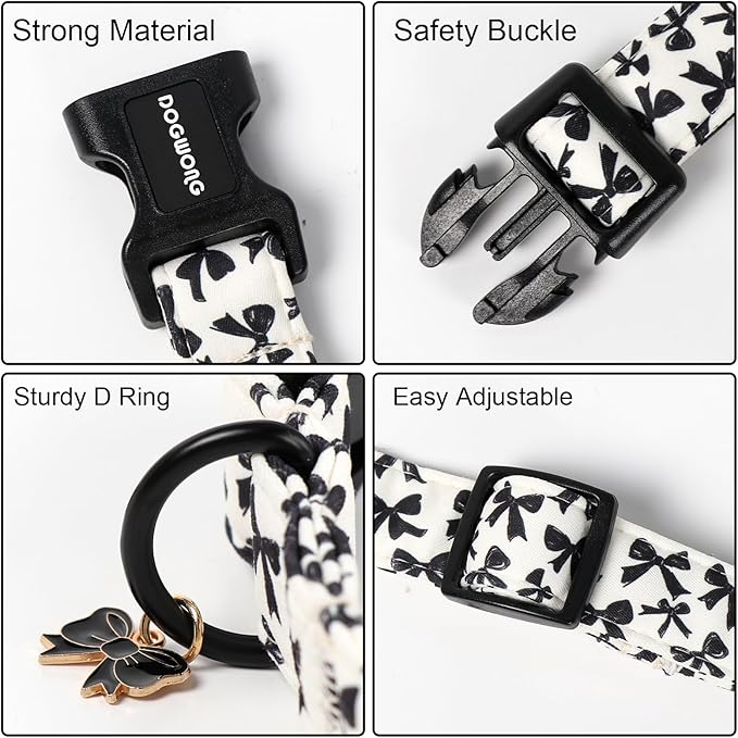 DOGWONG Cute Dog Collar, Black Bow Pattern Dog Collar, Girl Female Dog Collars with Strong Plastic Buckle for Large Dogs,XL