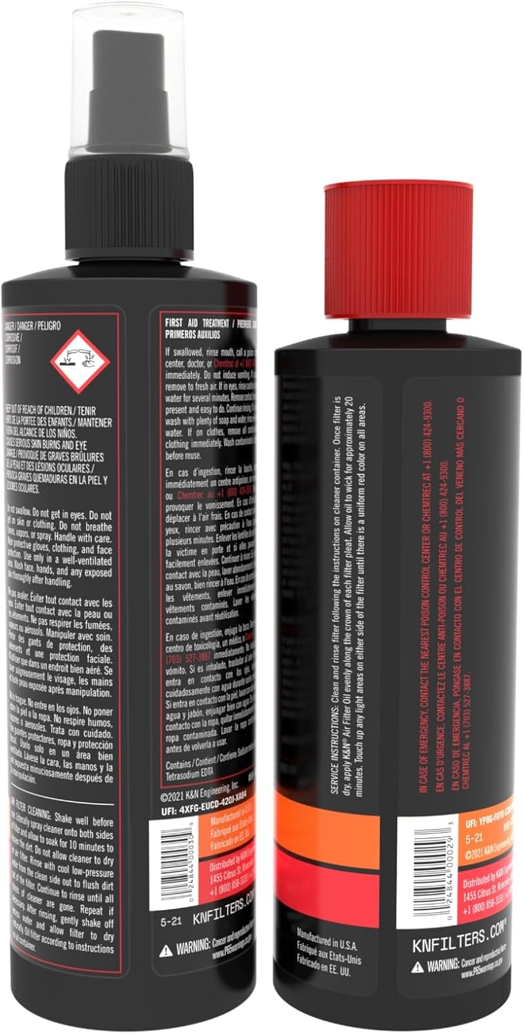 K&N Air Filter Cleaning Kit: Squeeze Bottle Filter Cleaner and Red Oil Kit; Restores Engine Air Filter Performance; Service Kit-99-5050