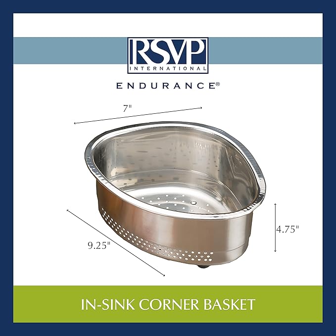 RSVP International Endurance Kitchen Collection Colander Strainer, Corner Basket, Pierced Stainless Steel