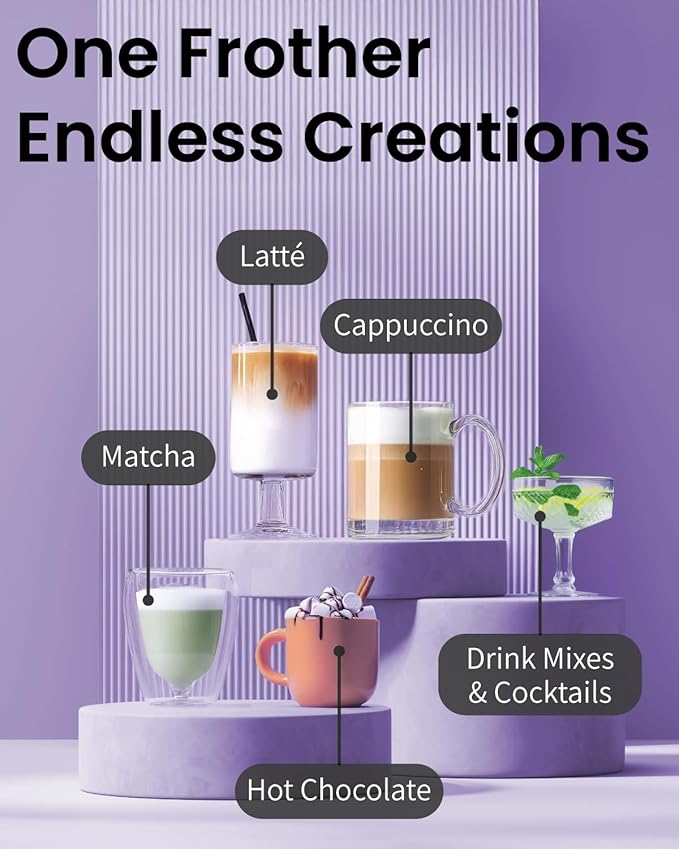 Elementi Pink Milk Frother Wand - Electric Handheld Matcha Whisk - Hand Frother for Coffee & Frappe Maker - Coffee Mixer - Electric Drink Stirrer - Hand Held Blender Stick & Mini Mixer (Hot Pink)