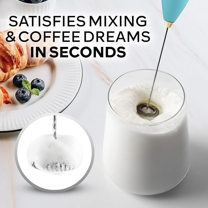 Zulay Kitchen Powerful Milk Frother Wand With Duracell Batteries - Ultra Fast Handheld Drink Mixer - Electric Whisk Foam Maker for Coffee, Lattes, Cappuccino & Matcha - Z1 Motor - Lake Gold