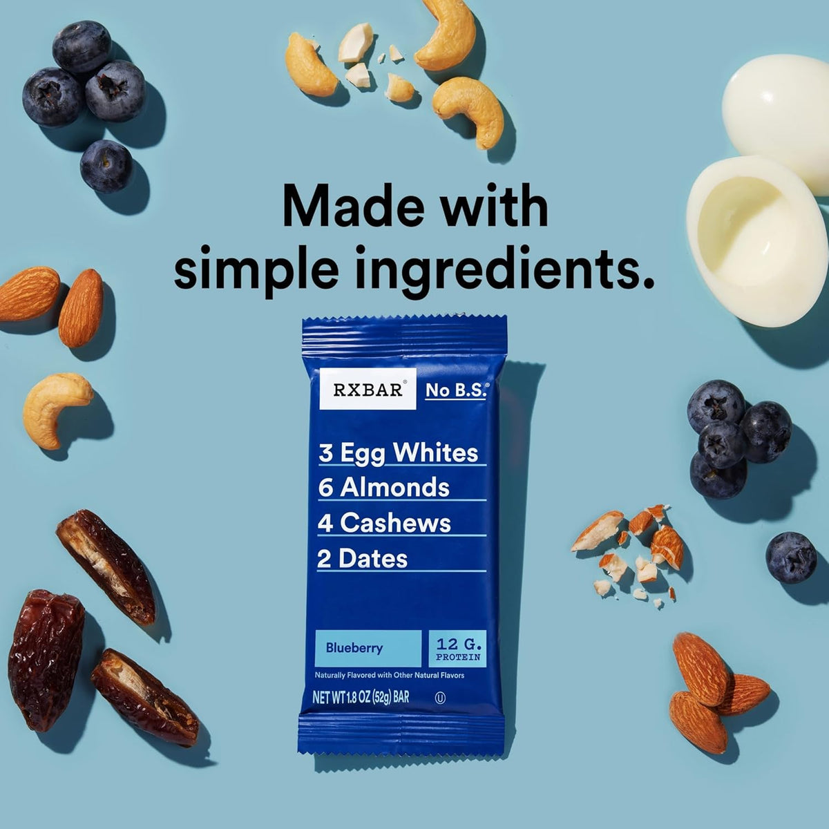 RXBAR Protein Bars, Protein Snack, Snack Bars, Blueberry, 18.3oz Box (10 Count)