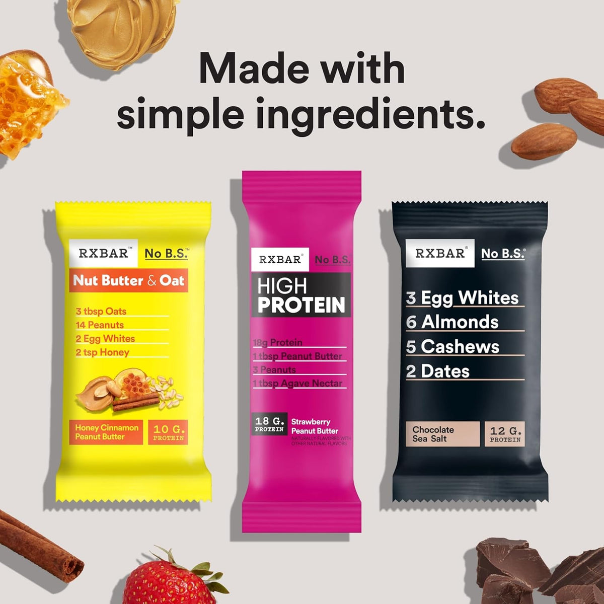 RXBAR High Protein Bars, Gluten Free, Protein Snacks, Vanilla Peanut Butter, 25.3oz Box (12 Bars)