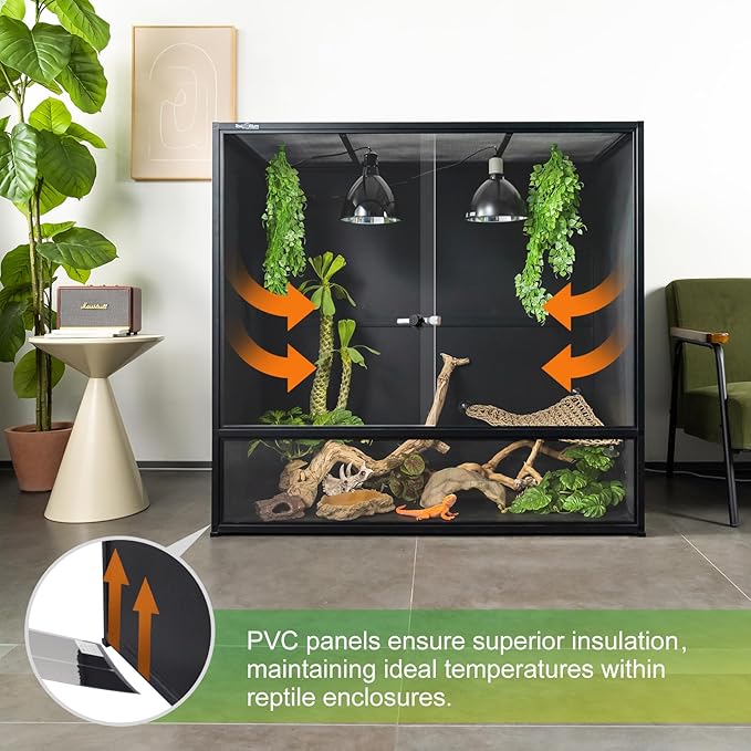 Reptile Tank 4-Pack Connectable Kit, 48"x24"x46" and 48"x24"x24" PVC Enclosures, Extra Large & Tall Stackable Terrariums for Bearded Dragon & Ball Python with Front Glass Doors & Locks