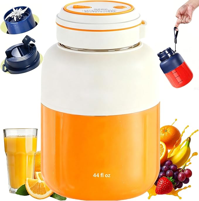 Portable Wireless Juicer Cup for Protein Shakes & Smoothies, 45oz USB-C Rechargeable Blender with 38 Stainless Steel Blades for Ice, Frozen Fruit, Gym, Travel & Camping (White, 44, Fluid Ounces)