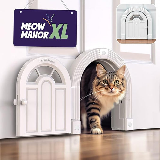 Purrfect Portal Meow Manor® XL Interior Cat Door, No-Flap Pet Door for Interior Doors, Easy DIY Installation, Cat Door for Cats up to 30 lbs, White