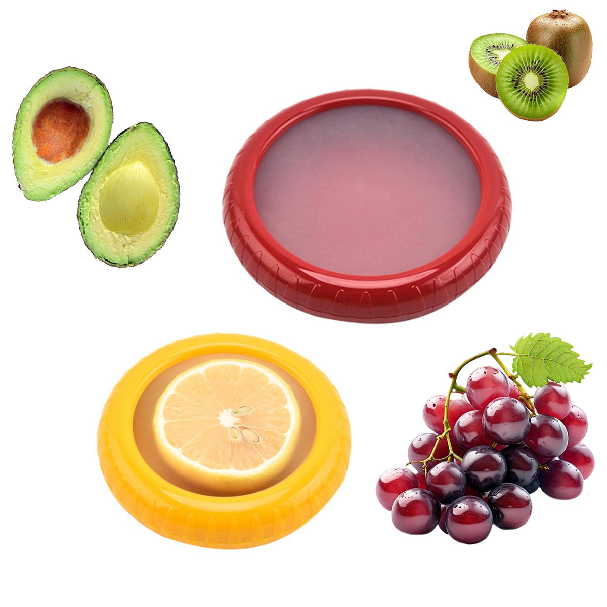 Reusable Fruit and Vegetable Storage Containers Lemon Keeper Tomato Holder Silicone Food Savers Fresh Stretch Pod for Fridge 2 Pack