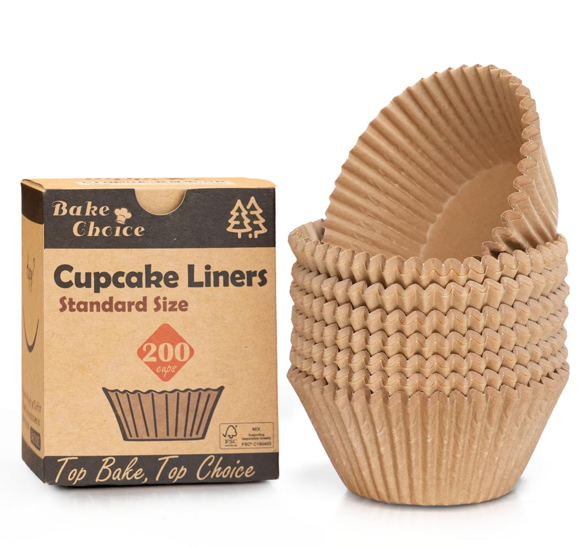 Non-stick 200pcs Standard Cupcake Liners for Baking, Natural, Food-grade Cupcake Wrapper, Greaseproof Parchment Muffin Liners