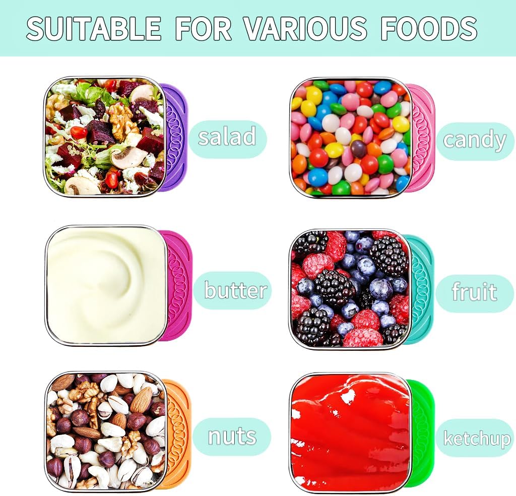 6Pack 6oz Stainless Steel Snack Containers for Kids, Easy Open Leak Proof Metal Toddler Snack Containers with Silicone Lids, Stackable Metal Toddler Lunch Box for Daycare, School and Travel
