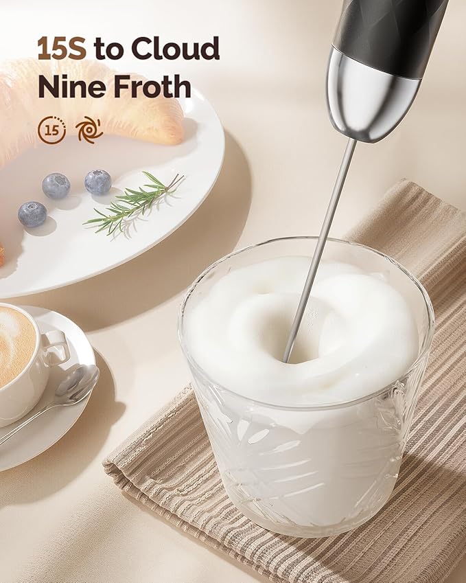Maestri House Rechargeable Milk Frother with Stepless Speed Control, LunaFro 2.0 Handheld Electric Foam Maker Waterproof Drink Mixer Foamer for Lattes, Cappuccino