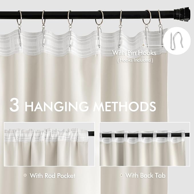 MIULEE Ivory Back Tab Blackout Curtains 63 Inch Length 2 Panels Set