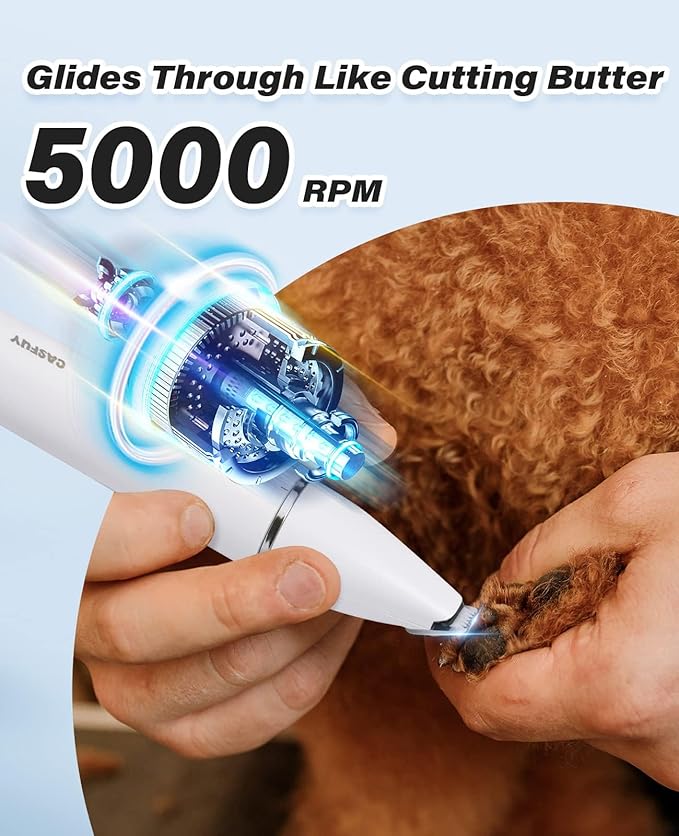 Casfuy Cordless Dog Paw Trimmer - Low Noise Small Dog Clippers with Double Blades USB Rechargeable Grooming Clipper for Dogs Cats and Small Pets for Trimming Hair Around Paws, Eyes, Ears, Face, Rump