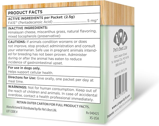 Yummy Combs Longevity15 – C15:0 – Fatty Acid Health Supplement for Dogs – Healthy Pet Supplies – for Extra Small Dogs, 1 Pack