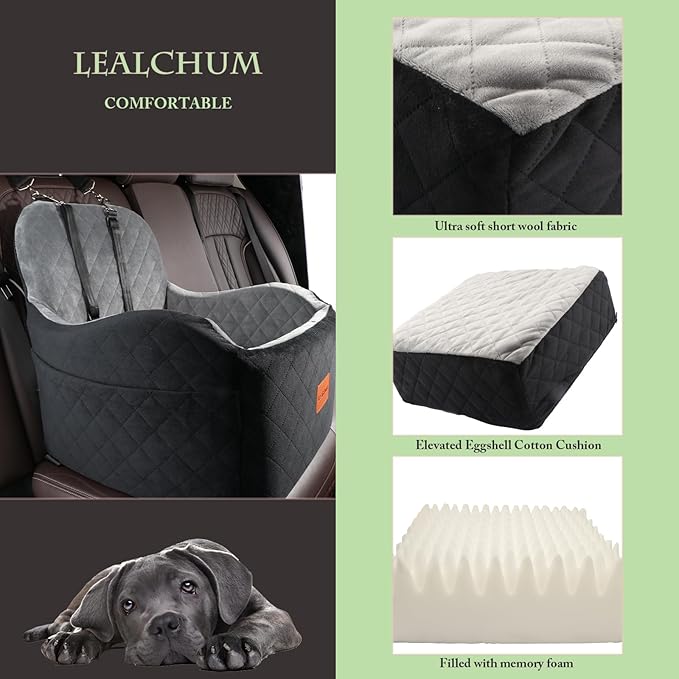Dog Booster Car Seat for Small/Medium Dogs,6in Elevated Cushion,Fully Detachable and Washable,2 Storage Pockets & 3 Straps,Fits in Front/Back Seat,Easy to Install (Green,Medium)