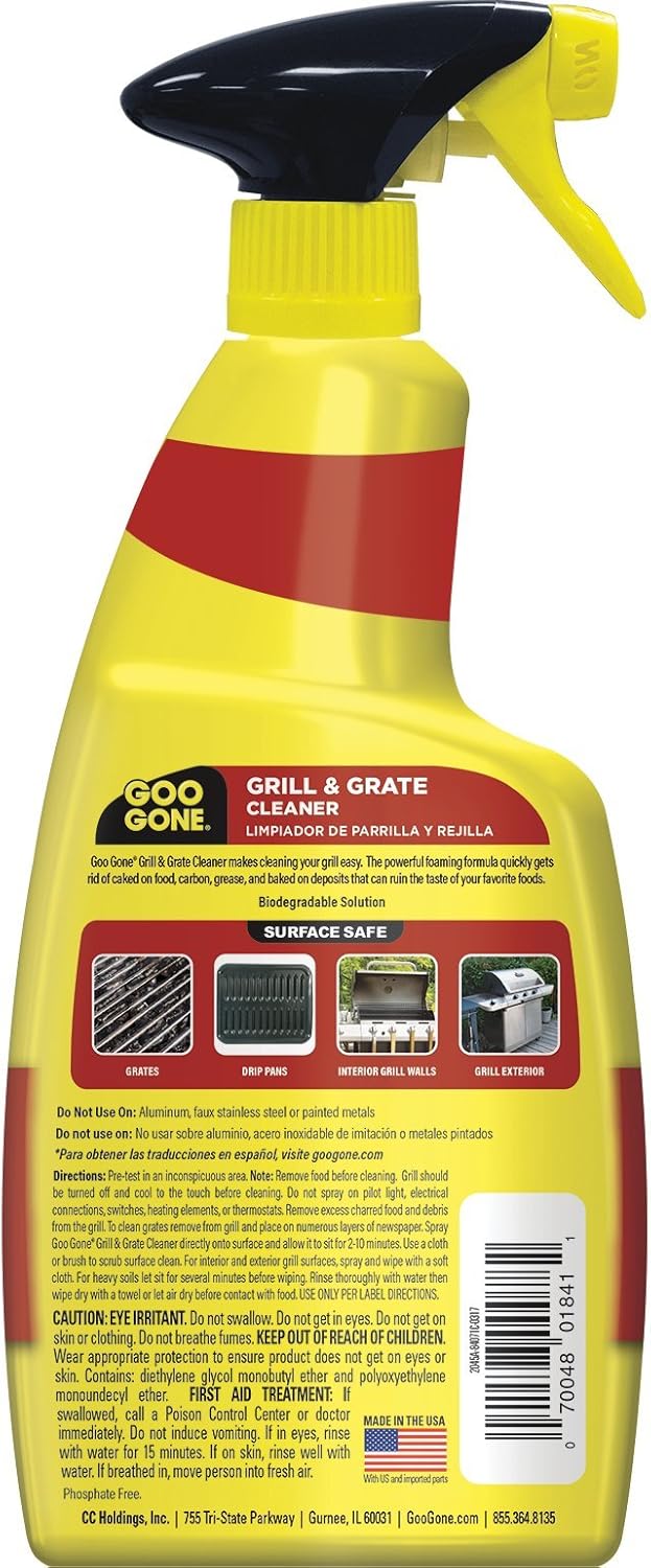Goo Gone Grill and Grate Cleaner Spray (2 Pack) Cleans and Degreases BBQ Cooking Grates and Racks, Pellet and Electric Smokers- 24 Ounce