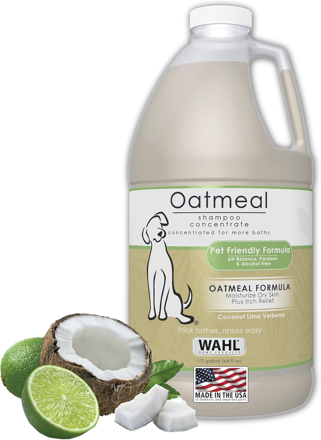 Wahl USA Dry Skin & Itch Relief Pet Shampoo for Dogs – Oatmeal Formula with Coconut Lime Verbena Scent - 64 Oz - Model 821004-050