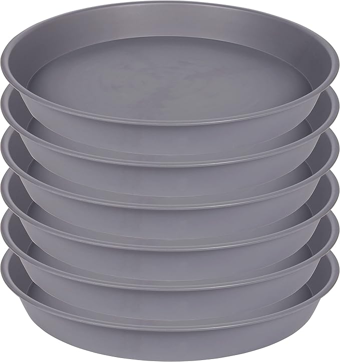 6 Pack of 7 inch Plant Saucer, Heavy Duty Plastic Plant Water Tray 7 inch Round, Flower Plant Saucers for Indoors No Holes, Plant Dishes Saucer for Planter 7"/8" (7", Cement)