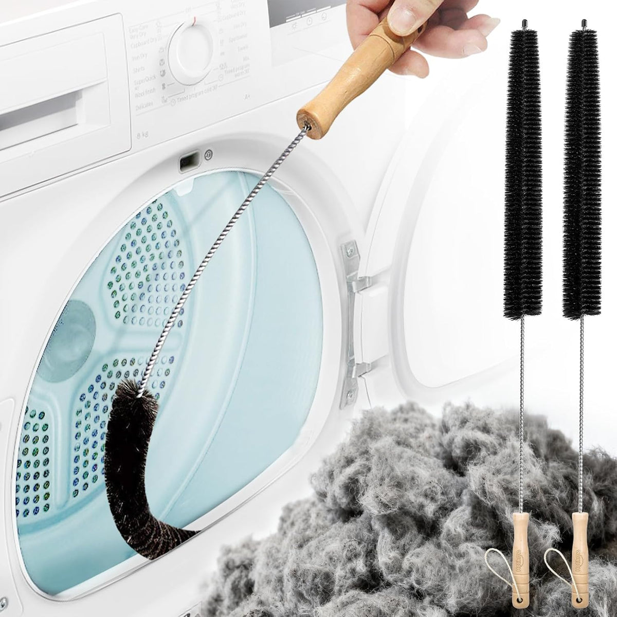 Holikme Dryer Vent Cleaner Kit 2 Pack - Household Cleaning Supplies 304 Stainless Steel Dryer Lint Brush Home Essentials for Lint Trap Dust Vacuum Brush