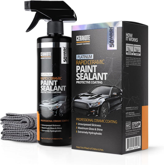 CERAKOTE Platinum Rapid Ceramic Paint Sealant Spray - 14 oz. - 50 Wash Rating - Maximum Gloss & Shine – Extremely Hydrophobic – Unmatched Slickness - Ceramic Spray Coating